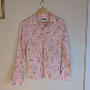 Y2K Route 66 Pink Floral Button Up Shirt Medium